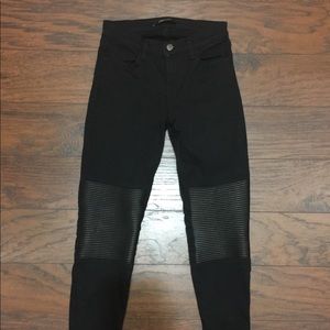 J Brand Hewson Black Leather Knee Skinny Moto Jean